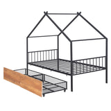ZUN Twin Size Metal House Bed with Two Drawers, Black MF323483AAB