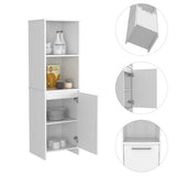 Kitchen Pantry 59" H, Two Open Storage Shelves, Single Door Cabinet, Two Interior Shelves, White B097133148