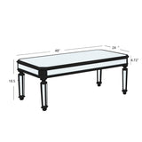 Silver Mirrored Coffee Table, Black Vintage Carved Wooden, Rectangle Glass Tea Table with Mirrored 12893782