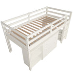 ZUN Low Study Twin Loft Bed with Cabinet and Rolling Portable Desk - White 09527579