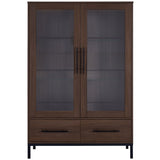 60'' Tall Display with Tempered Glass Door, LED Lighting, Two Drawers, Modern Style Storage N845P261801D