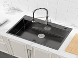 Stainless Steel Kitchen Sink, 33x22 Single Bowl, Overmount Handmade Sink in Black, with Cutting 16588436