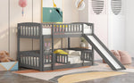 ZUN Bunk Bed with Slide,Twin Over Twin Low Bunk Bed with Fence and Ladder for Toddler Kids Teens Grey 39928459