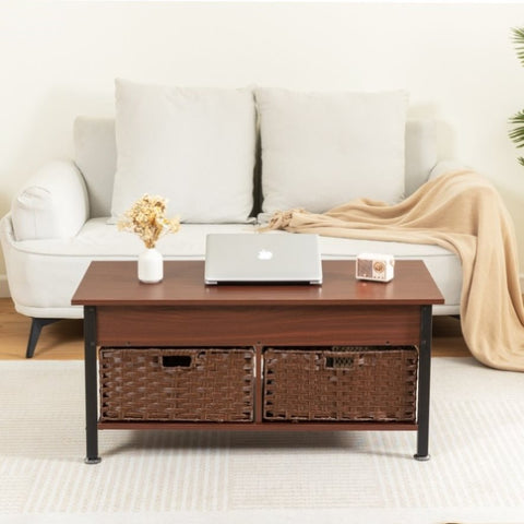 ZUN Metal coffee table,desk,with a lifting table,and hidden storage space.There were two removable W679P147863