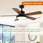 ZUN 44-inch Ceiling Fan with LED Light and Remote Control, 6-Speed Modes, 2 Rotating Modes, Timer, W1134P230320