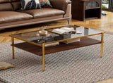 Rectangle Coffee Table with Gray Tempered Glass top and Golden Legs, Modern Table for Living Room W241139568