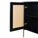 TREXM 2-Door Elegant Curved Dining Cabinet with Gold Trim and Woven Rattan Doors for Dining Room N715P172740B
