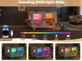 Cat Hidden Litter Box Enclosure with RGB LED Light, Cat House with Stairs and Cat Pom-pom Toys for N704P419240A