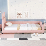 Twin Size Upholstered Daybed with Carton Ears Shaped Headboard, Pink 88689846
