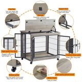 ZUN Furniture Dog Cage Crate with Double Doors on Casters. Grey, 31.50'' W x 22.05'' D x 24.8'' H. 70138030