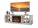 Silver Mirror Modern TV Stand with 18 Inch Fireplace Insert & Storage Shelves, Medium Density 94804754