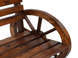 Rustic 2-Person Wooden Wagon Wheel Outdoor Bench, Solid Fir Wood, Dark Brown 83870482