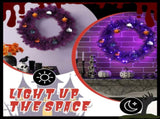 24in Pre-lit Halloween-Themed Christmas Wreath, Lighted Artificial Xmas Wreath with 50 Purple & 39456967