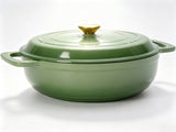 Cast iron 7.5QT cooking pot - Gradient green color - Includes two silicone gloves - Enamel pot 13858478