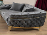 Vanessa Loveseat in Grey and Gold with Fabric button-tufted velvet upholstery Finish 698781499122