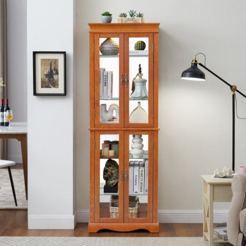 ZUN Lighted Glass Curio Display Cabinet,Display Cabinet,Glass Storage Cabinet Glass Wine cabinet Wood W2275P178797