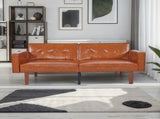 Modern PU Leather Futon Sofa with Tufted Backrest, Adjustable Reclining Couch with Wood & Metal 36536847