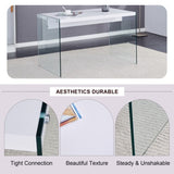 The top of the coffee table is made of MDF and white stickers, and the sides are clear tempered W1151P183732