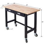 ZUN 48in Work Bench, Workbench with Drawer Storage, Heavy Duty Bamboo Wood Work Table with Wheels for 11475772