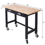 ZUN 48in Work Bench, Workbench with Drawer Storage, Heavy Duty Bamboo Wood Work Table with Wheels for 11475772