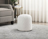 Modern Pouf Off-White Faux Fur Fabric Upholstered Ottoman, Footstool, Non-Slip Floor Pouf, Bean Bag B011P251654