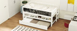 Twin Size Wood Low Loft Bed with Storage Shelves, Blackboard and Trundle, White N709P256926K