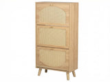 Rattan-fronted 3-tier shoe cabinet, particleboard, 54*24*135 cm, natural wood color 94233130