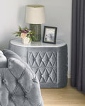 ZUN 1pc Oval Faux Marble Top Nightstand 2- Drawers Storage Gray Finish Button Tufted Faux Crystal Tufted B011P266091