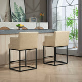 ZUN House Hold Counter Height Bar Stools Set of 2, Modern Square Bar Stool with Back, Black Metal W1588P191206