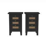ZUN Wooden Nightstands Set of 2 with Rattan-Woven Surfaces and Three Drawers, Exquisite Elegance with WF318538AAB