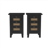 ZUN Wooden Nightstands Set of 2 with Rattan-Woven Surfaces and Three Drawers, Exquisite Elegance with 22945447