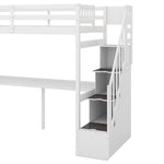 ZUN Twin Size Loft Bed with Storage Staircase and Built-in Desk, White 91750242