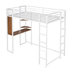 ZUN Twin Metal Loft Bed with 2 Shelves and one Desk ,WHITE 65092120