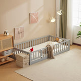 Fence Bed With Door With Board Grey Painted Pine Twin Children's Bed 50876733