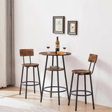 Round bar stool set with shelves, stool with backrest Rustic Brown, 23.6'' Dia x 35.4'' H W116294524