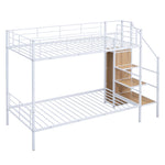 ZUN Twin Over Twin Metal Bunk Bed with Lateral Storage Ladder and Wardrobe, White MF315578AAK