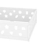 Full Size Floor Bed with Heightened Safety Guardrails and Door, Solid Wood Bedframe with Rails for W1820P240541