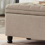 Upholstered tufted button storage bench ,Linen fabric entry bench with spindle wooden legs, Bed W2186P151306