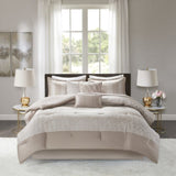 7 Piece Chenille Jacquard Comforter Set Taupe Queen B03597089