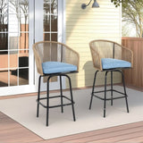 Outdoor Bar Stools Set of 2, 2-Piece Patio Bar Stools Armrests, All Weather Rattan Bar Chairs W640P256795
