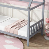 Twin House Bed with Headboard and Footboard, Twin Rubber Wood Bed with House Frame,Light Grey W504P225966