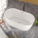 ZUN 60'' Freestanding Gloss White Acrylic Soaking Bathtub with Toe-Tap Chrome Drain and Classic Slotted W1920P155853