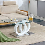 ZUN Rectangular modern and fashionable coffee table with tempered glass tabletop and white legs. W1151140300