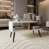 Coffee Table, 2 Shelves, 4 legs, White / Natural Oak B097P262371