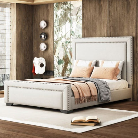 ZUN Queen Size Upholstered Bed ,Modern Upholstered Bed with Wooden Slats Support, No Box Spring Needed, WF321752AAA