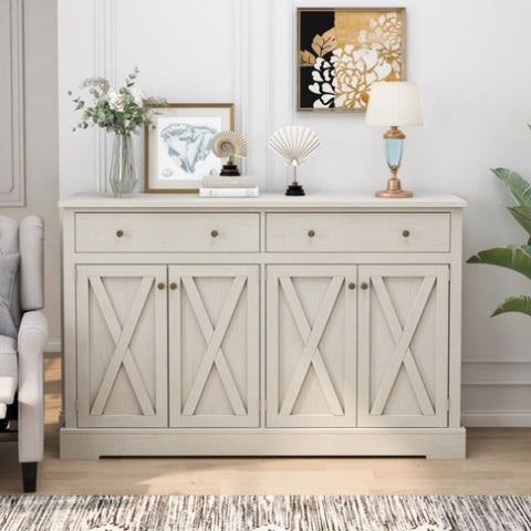 ZUN Vintage White Sideboard with Two Drawers and Four Doors for Living Room, Bedroom, and Kitchen, Room W757P234599