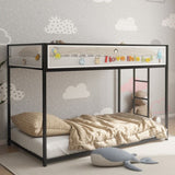 Adam Twin Twin Bunk Bed Metal Black with White Mesh Guard Rail for Kids and Adult, Low Profile and B083P170084
