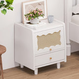 ZUN Wooden Nightstand with Rattan-Woven Cabinet and 1 Drawer, Exquisite Elegance with Natural N733P180009K