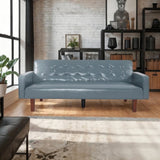 ZUN Grey Convertible Double Folding Living Room Sofa Bed, PU Leather, Tufted Buttons,Removable Wooden 63596474