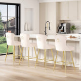 Bar Stools Set of 2, Velvet Counter Height Bar Stools with Metal Legs, Button Tufted and Nailheads T3623P363044